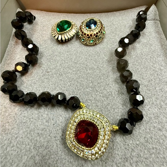 Heidi Daus “Enchante” Beaded Crystal Magnetic Necklace 3 Pendants - Picture 4 of 8